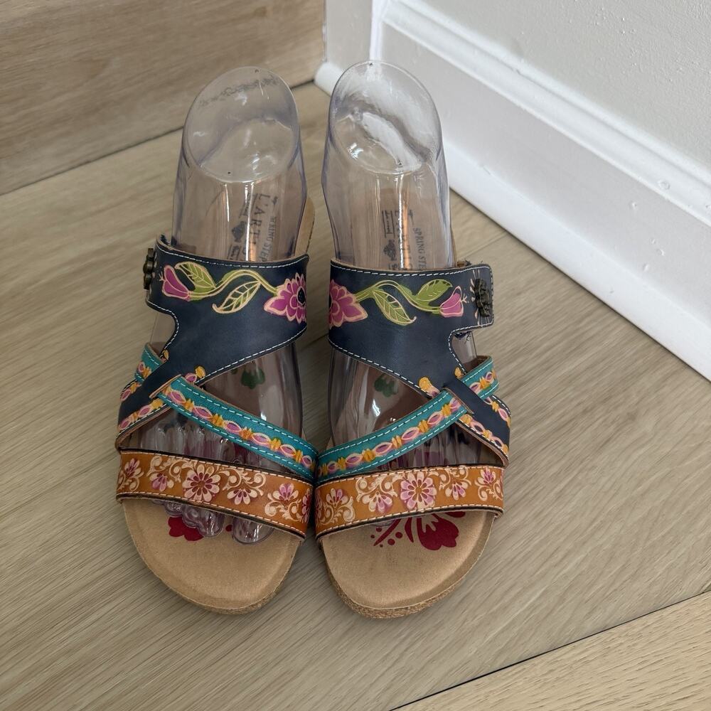 L'Artiste By Spring Step Swan Sandals Floral Leather Women’s Size 36